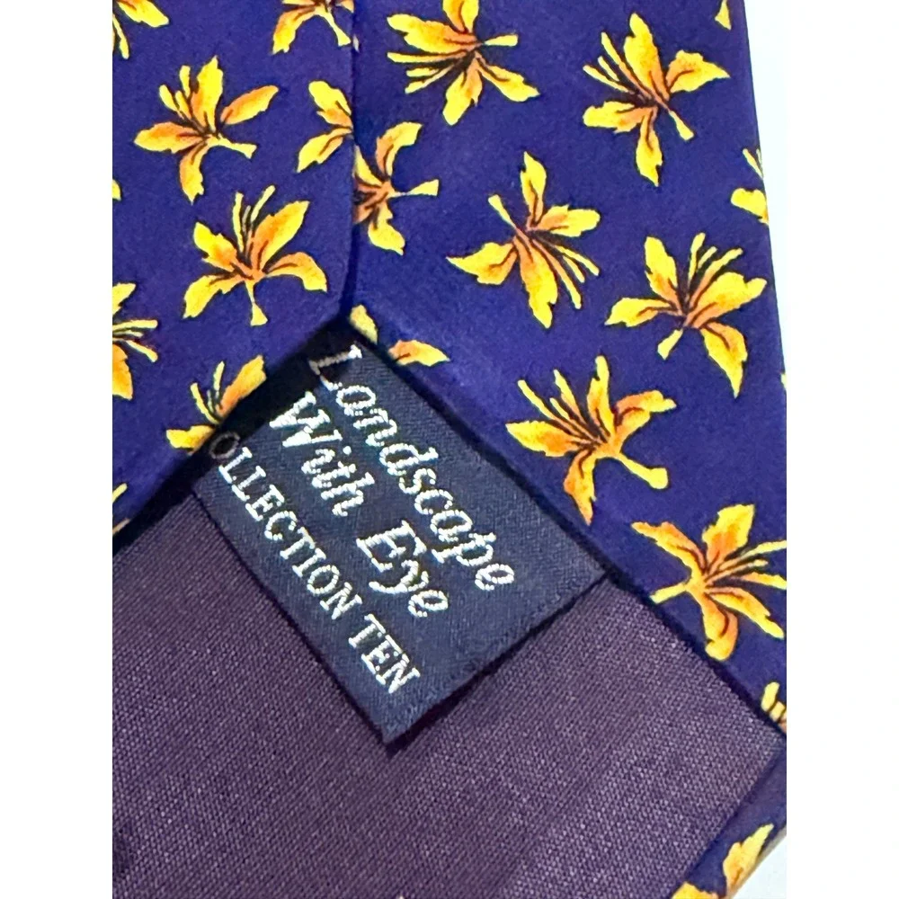 J. Garcia Silk Tie Landscape With Eye Collection Ten Navy Floral Lily Art